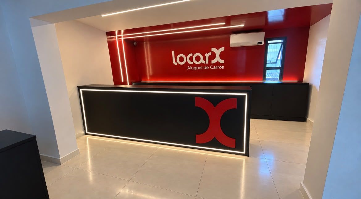 Balcão de recepção com iluminação em LED